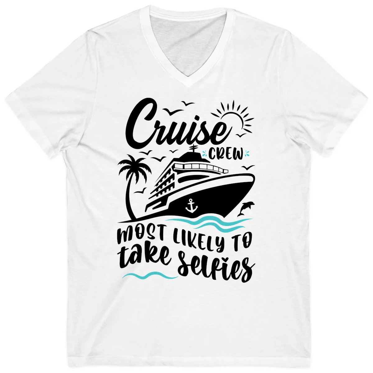 Cruise Crew Most Likely To Take Selfies V-Neck in White