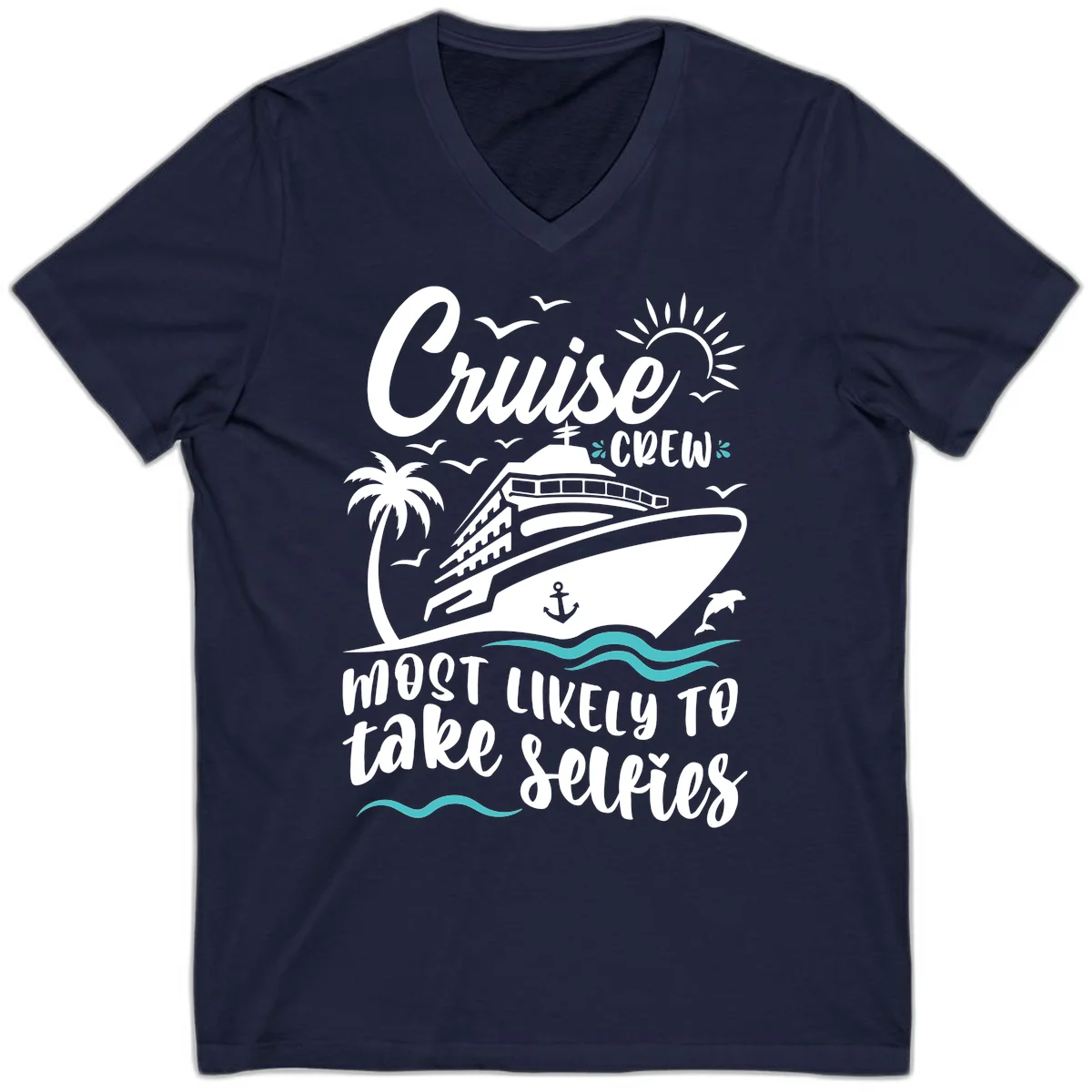 Cruise Crew Most Likely To Take Selfies V-Neck in Navy