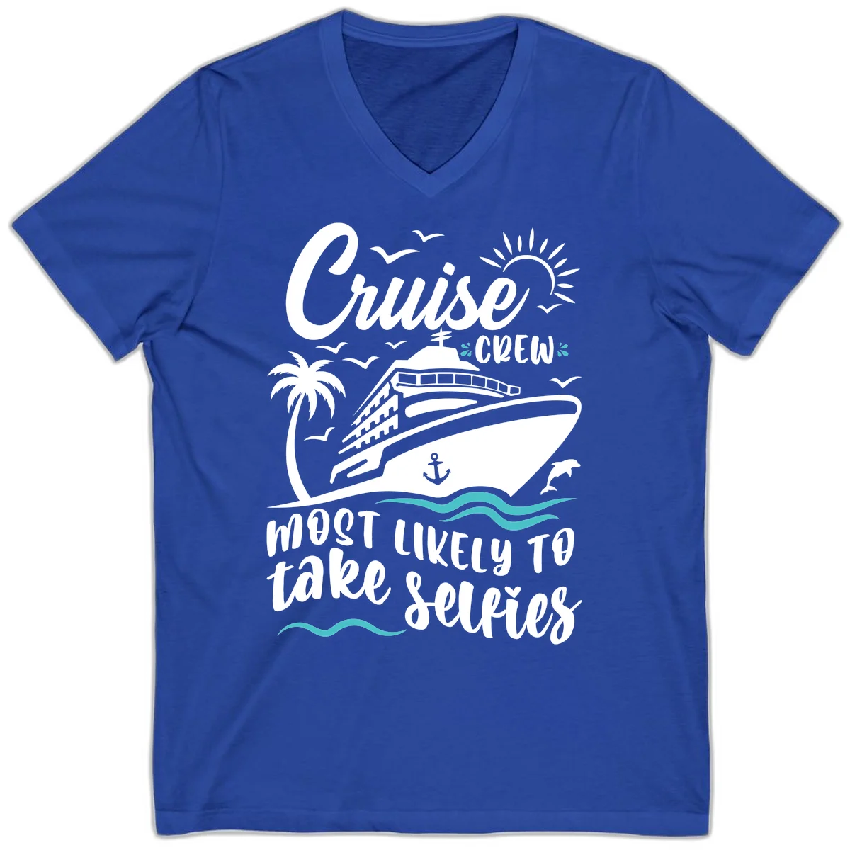 Cruise Crew Most Likely To Take Selfies V-Neck in True Royal