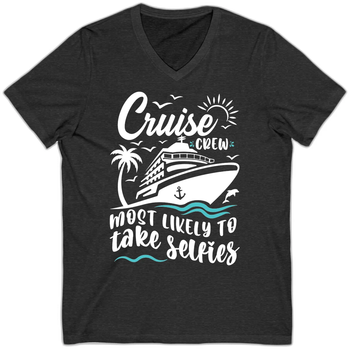 Cruise Crew Most Likely To Take Selfies V-Neck in Dark Grey Heather