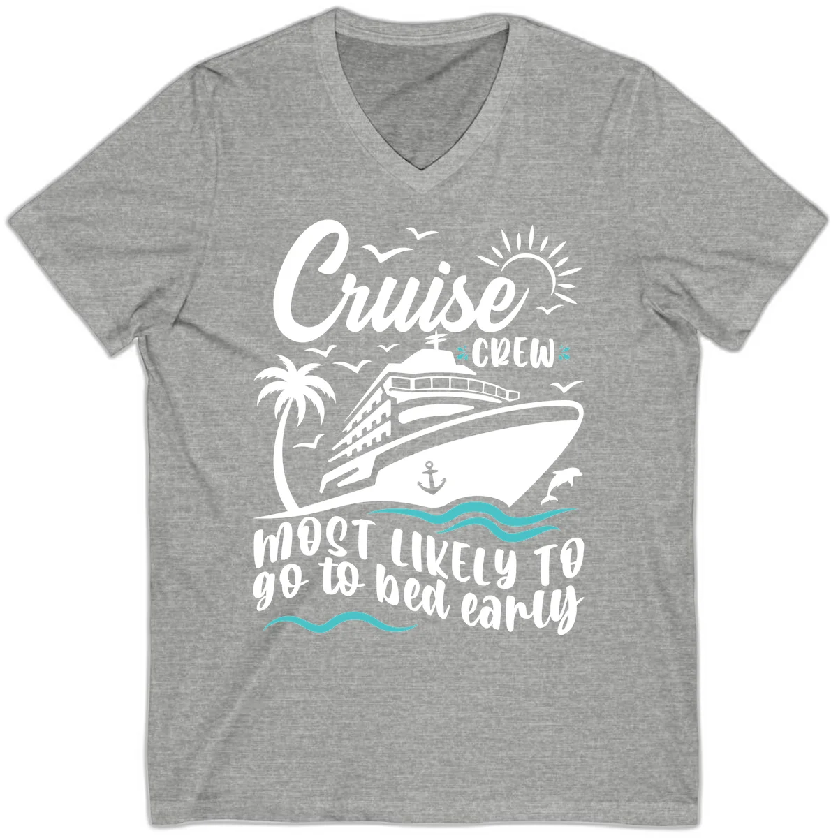Cruise Crew Most Likely To Go To Bed Early V-Neck in Athletic Heather
