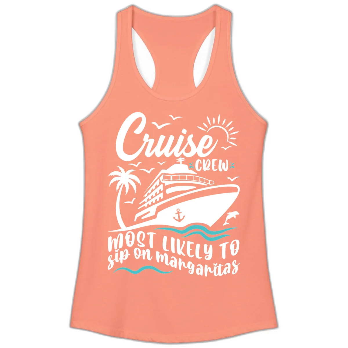 Cruise Crew Most Likely To Sip Margaritas Ladies Tank in Solid Light Orange