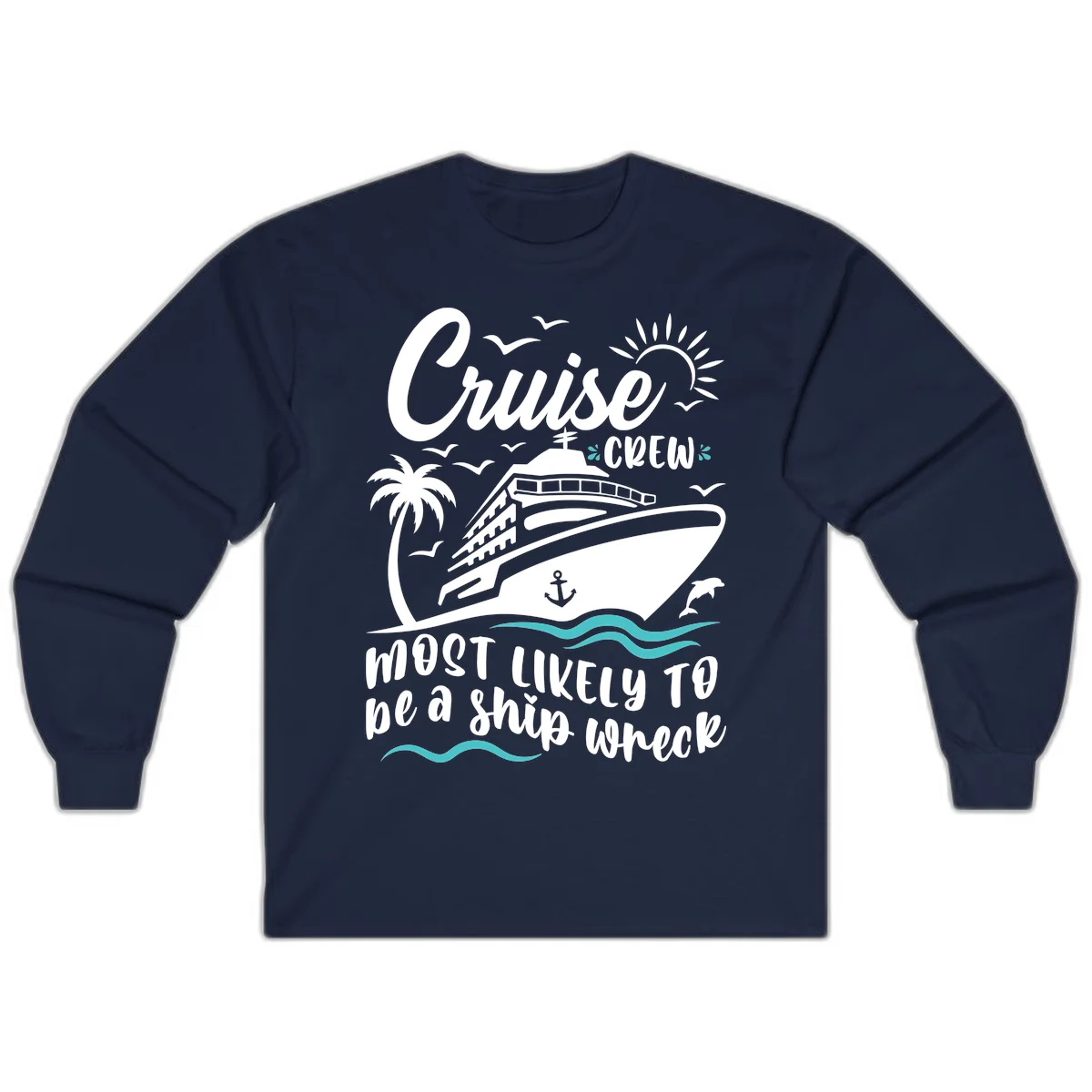 Cruise Crew Ship Wreck Long Sleeve Tee in Navy