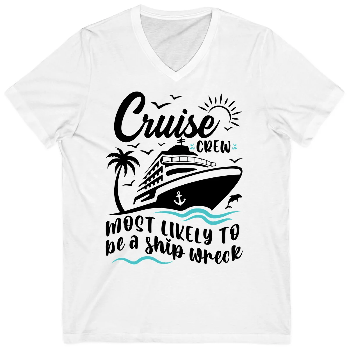 Cruise Crew Ship Wreck V-Neck Tee in White