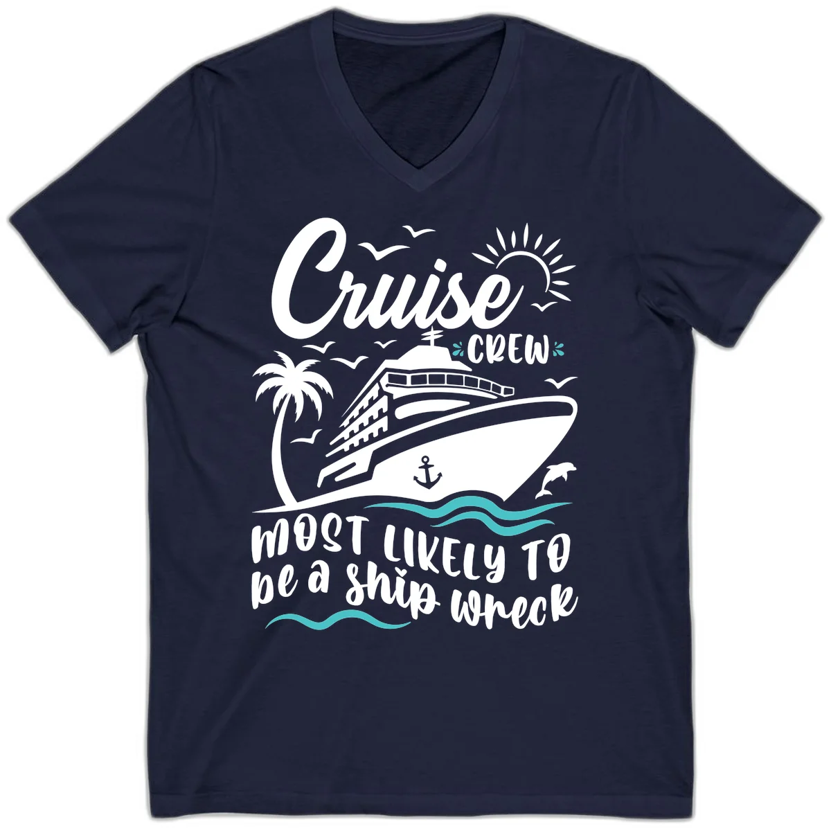Cruise Crew Ship Wreck V-Neck Tee in Navy