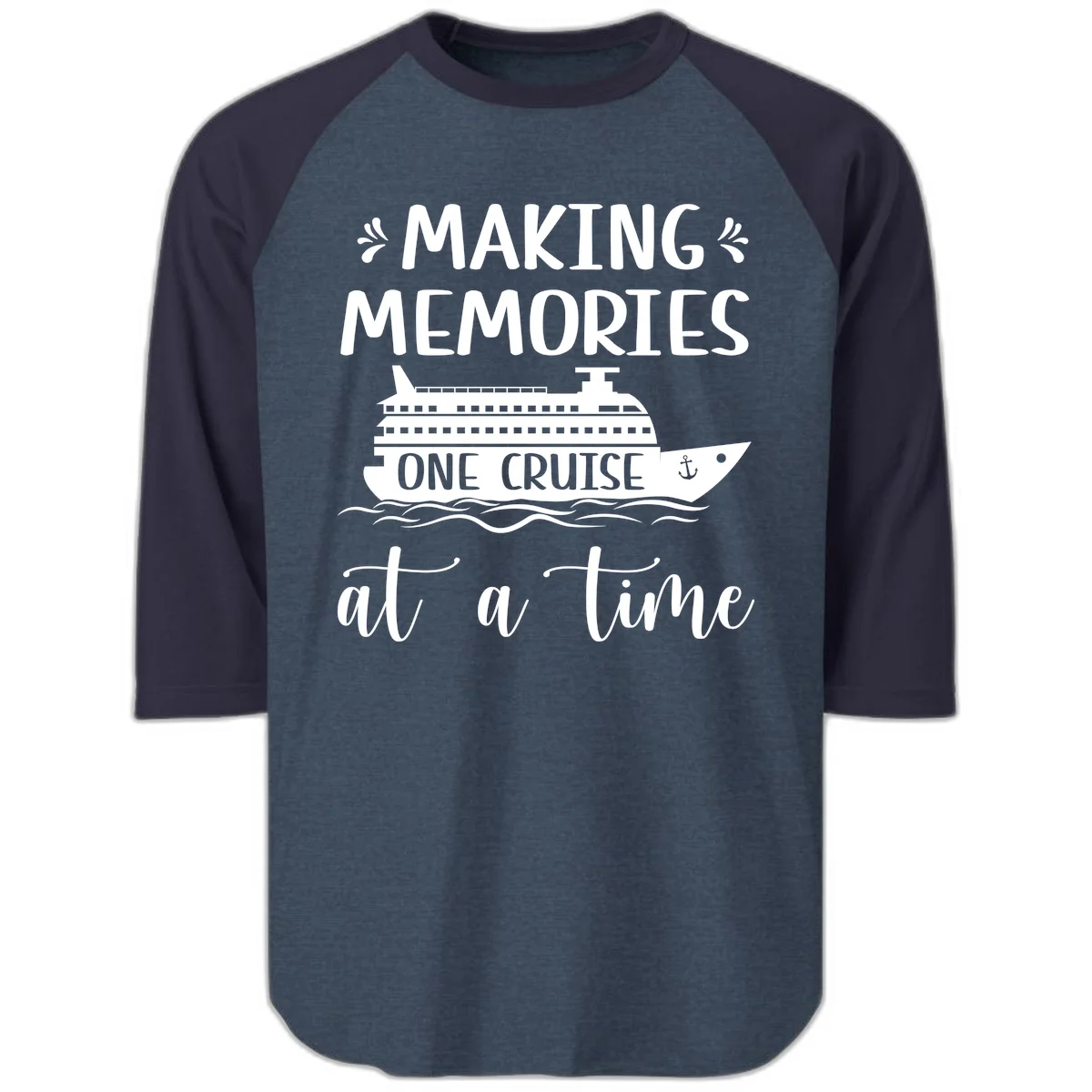 Making Memories One Cruise At A Time Raglan 3/4 in Heather Denim Navy