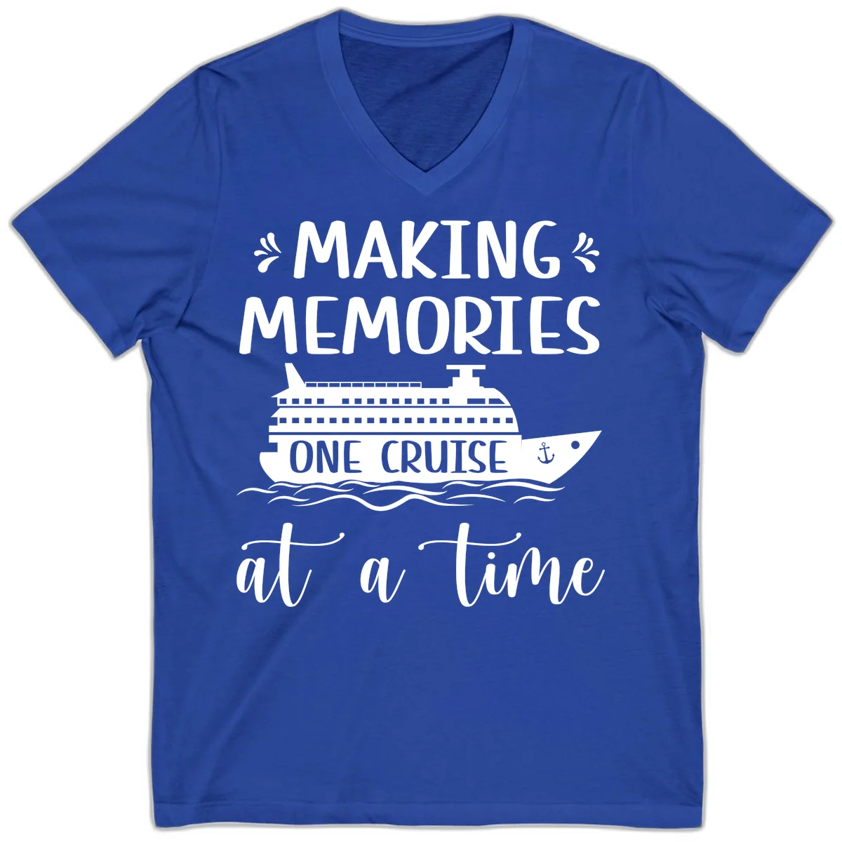 Making Memories One Cruise At A Time V-Neck in True Royal