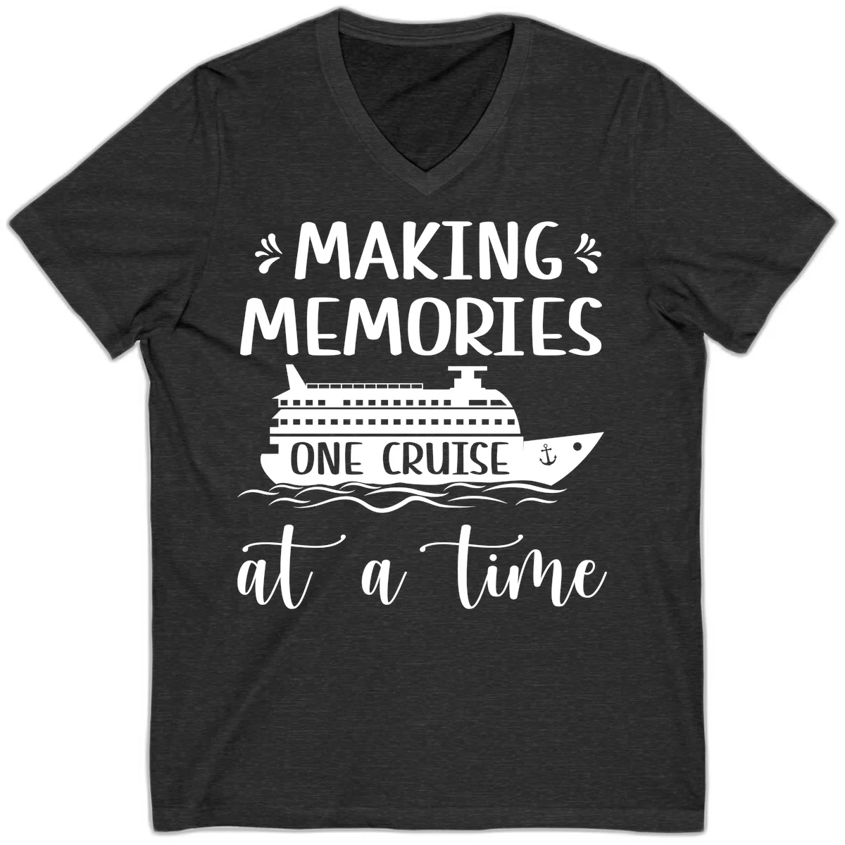 Making Memories One Cruise At A Time V-Neck in Dark Grey Heather