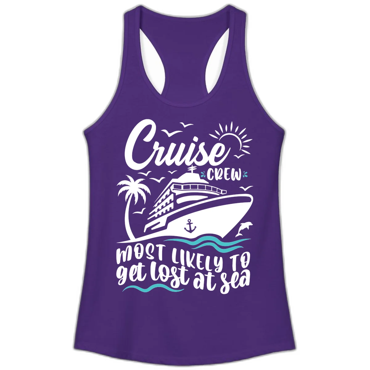 Cruise Crew Most Likely To Get Lost At Sea Ladies Tank in Solid Purple Rush