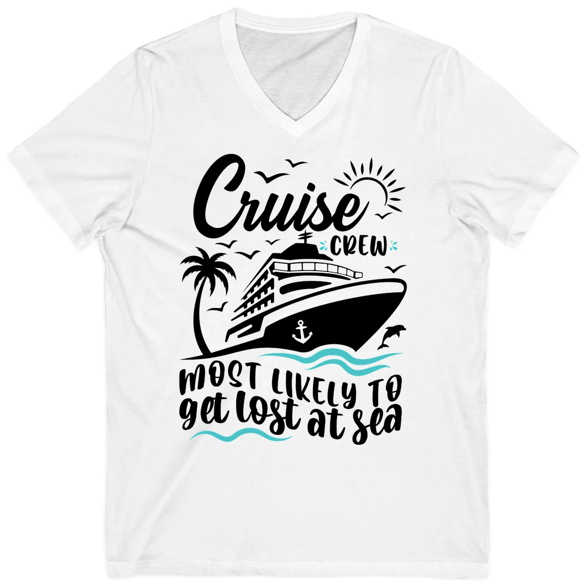 Cruise Crew Most Likely To Get Lost At Sea V-Neck in White