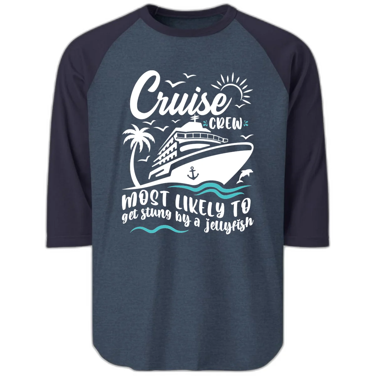 Cruise Crew Jellyfish Sting Raglan 3/4 in Heather Denim Navy