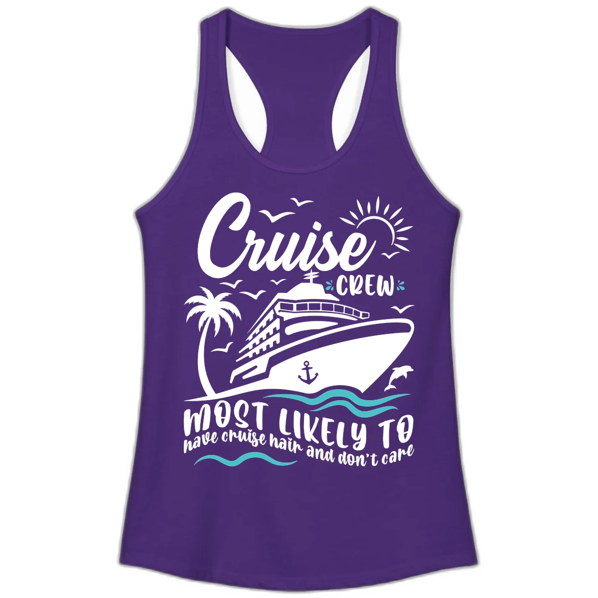 Cruise Crew Most Likely To Have Cruise Hair Ladies Tank in Solid Purple Rush