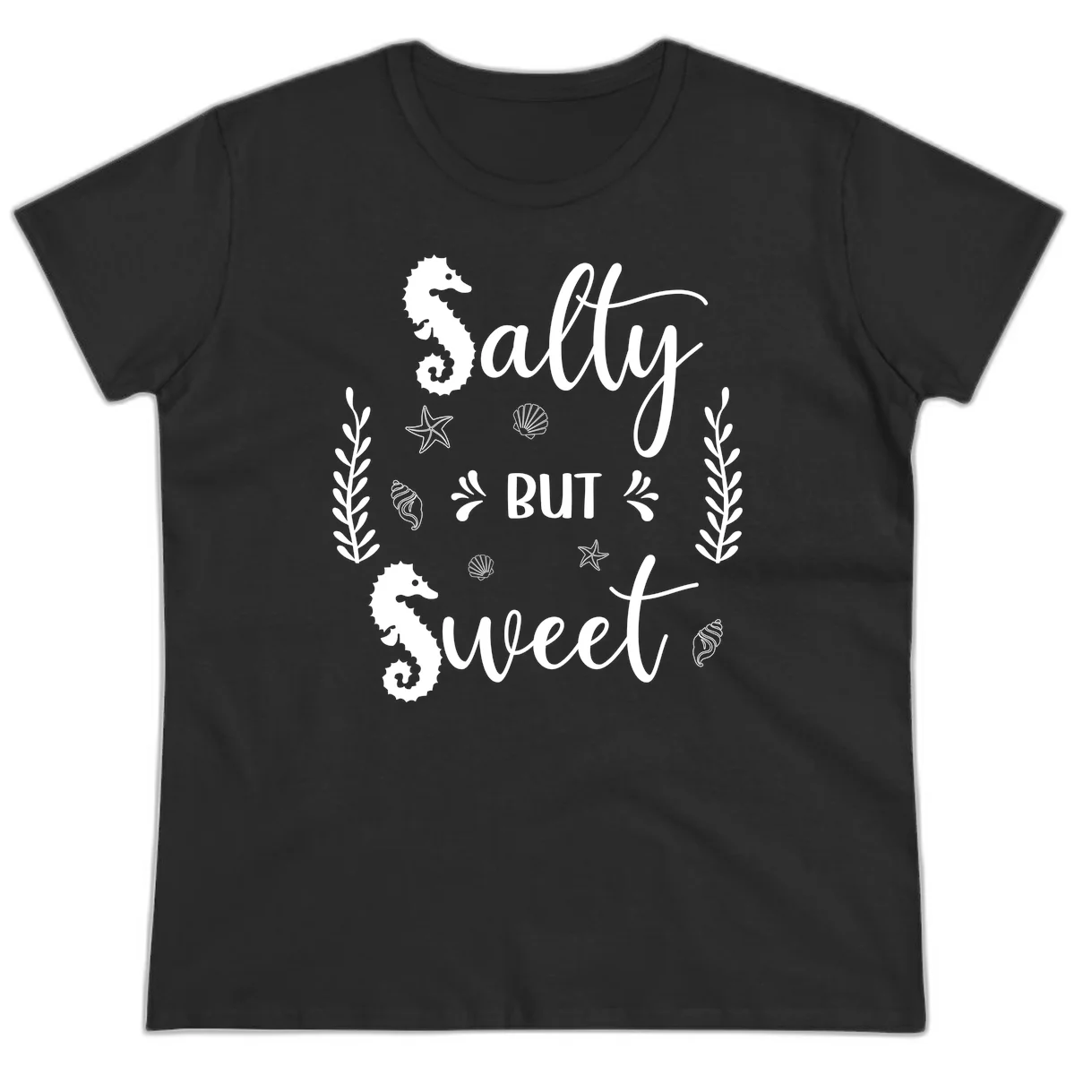 Salty But Sweet Nautical Design Ladies Tee in Black