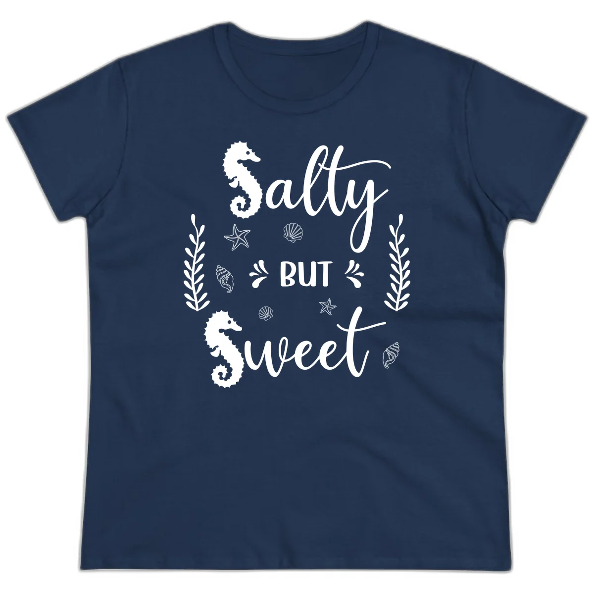 Salty But Sweet Nautical Design Ladies Tee in Navy