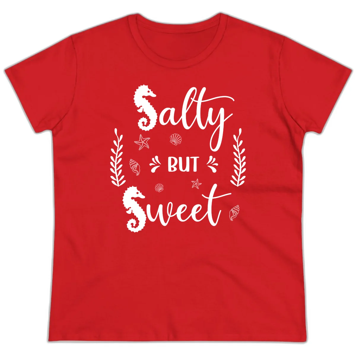Salty But Sweet Nautical Design Ladies Tee in Red