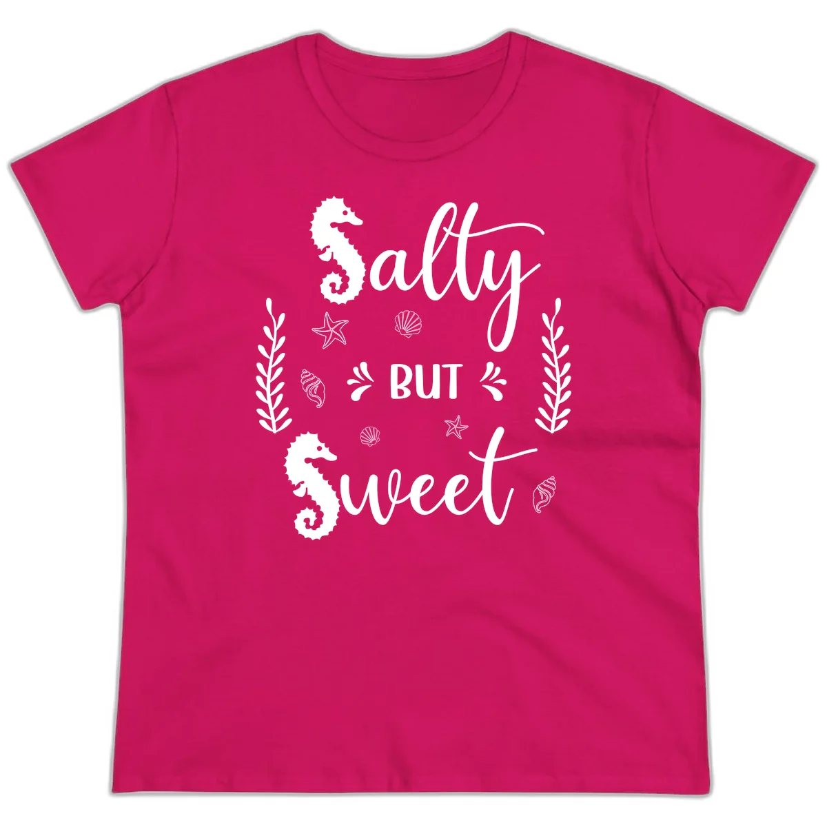 Salty But Sweet Nautical Design Ladies Tee in Heliconia