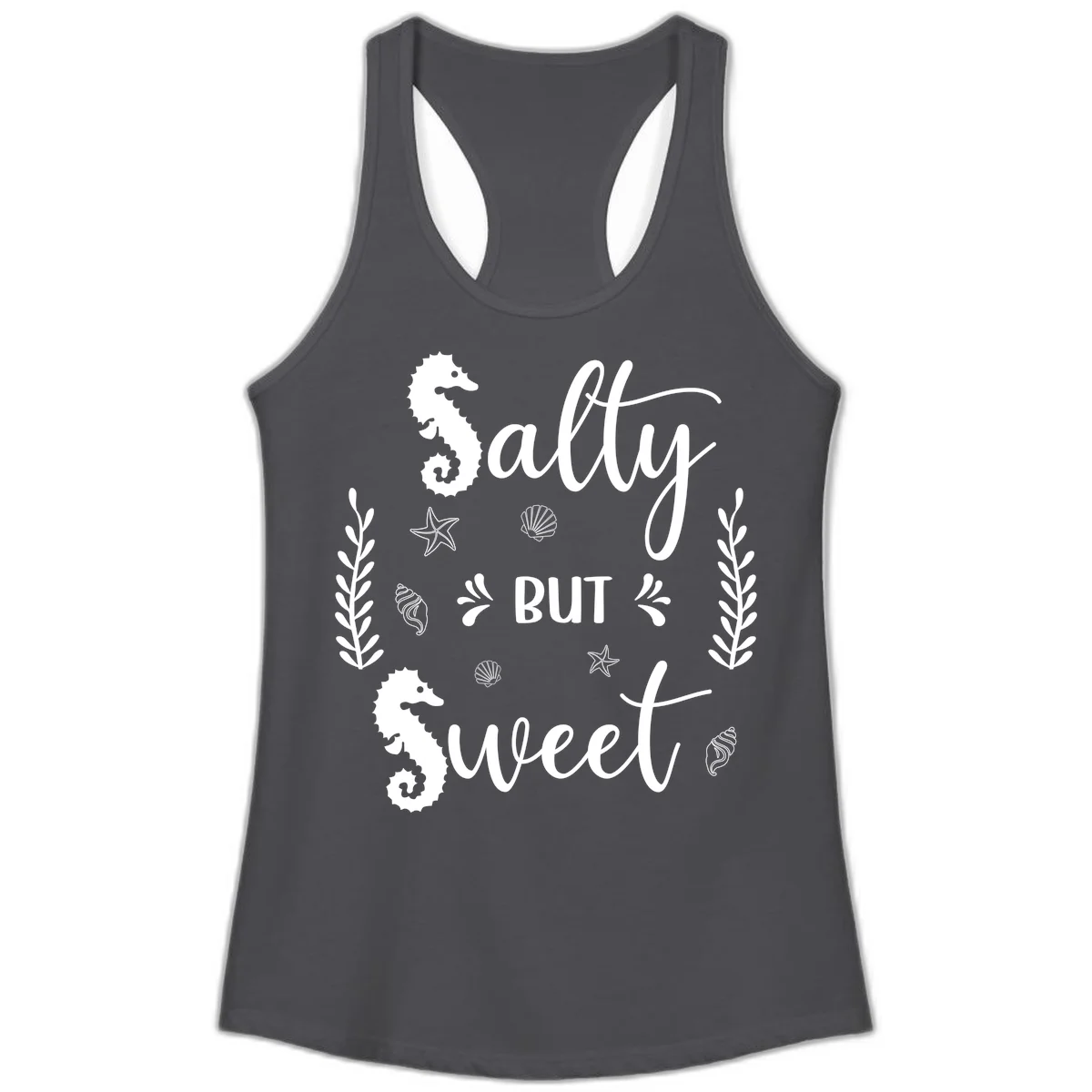 Salty But Sweet Nautical Design Ladies Tank in Solid Dark Gray