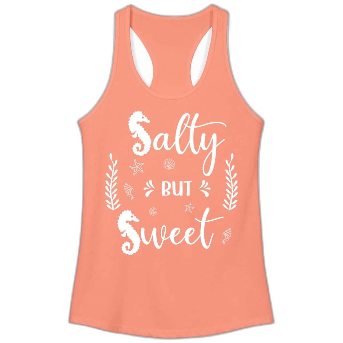 Salty But Sweet Nautical Design Ladies Tank in Solid Light Orange