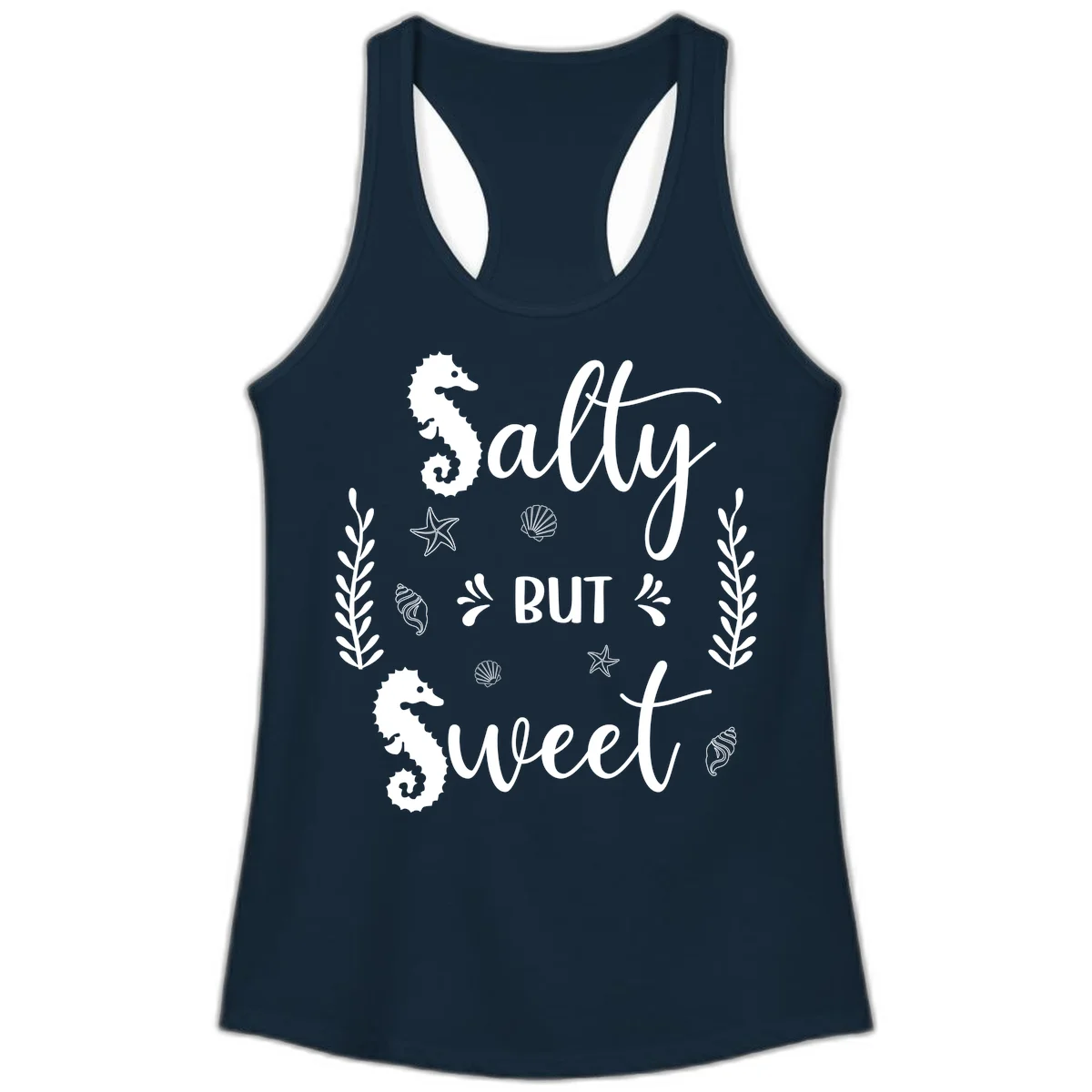 Salty But Sweet Nautical Design Ladies Tank in Solid Midnight Navy