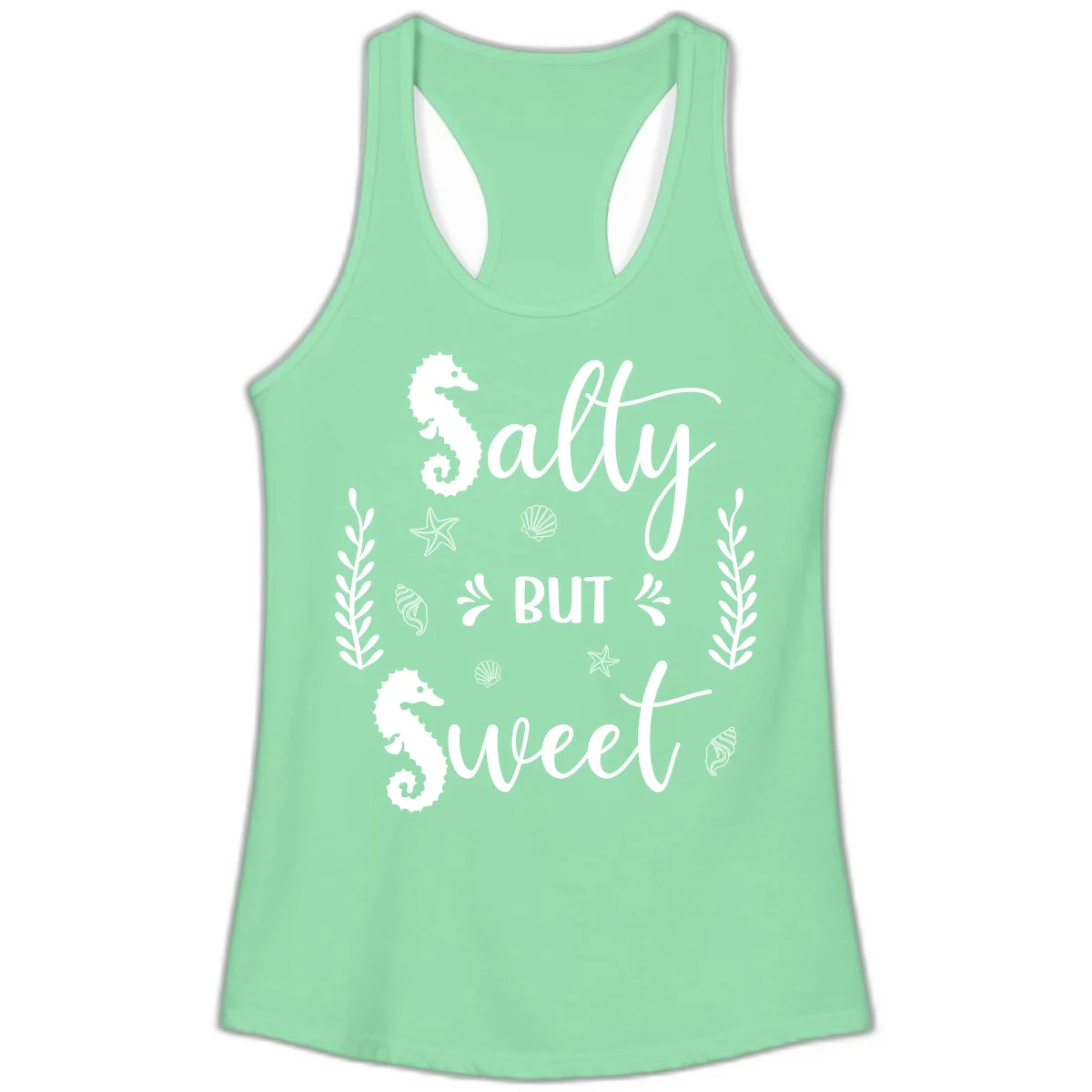 Salty But Sweet Nautical Design Ladies Tank in Solid Mint