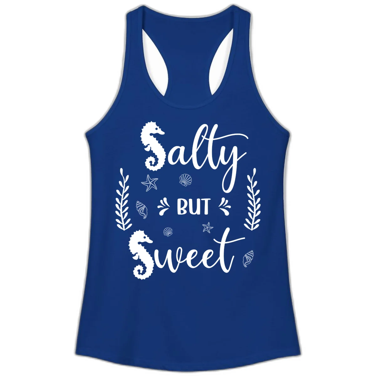 Salty But Sweet Nautical Design Ladies Tank in Solid Royal
