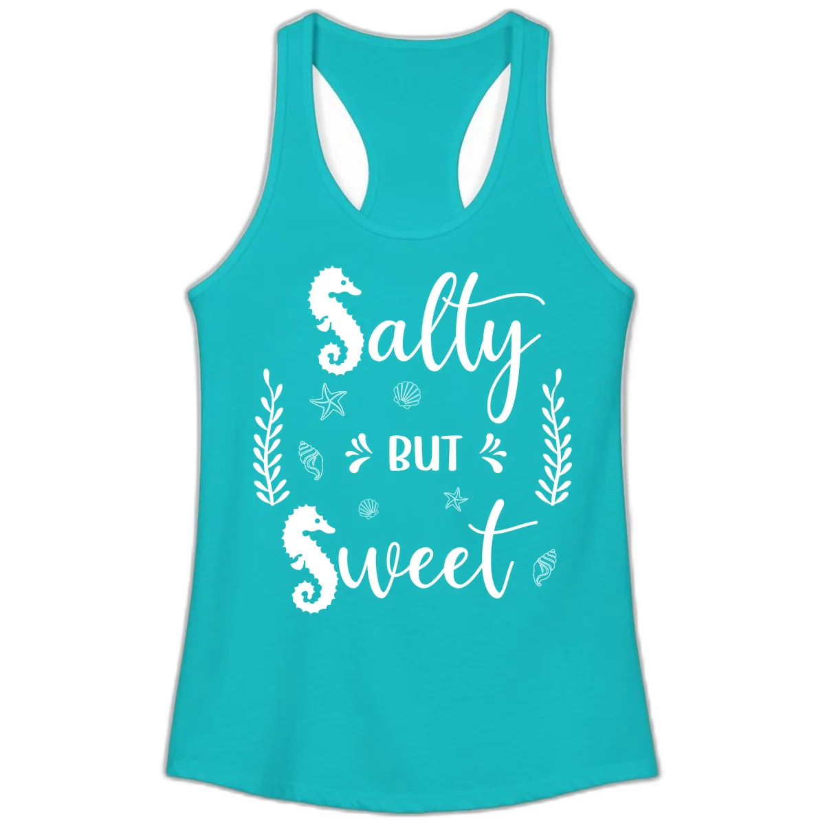 Salty But Sweet Nautical Design Ladies Tank in Tahiti Blue