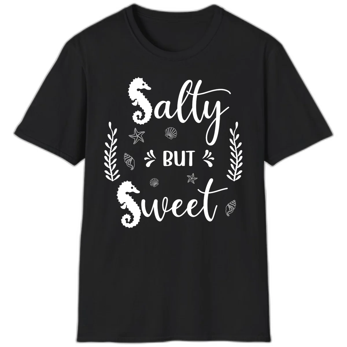 Salty But Sweet Nautical Design T-Shirt in Black
