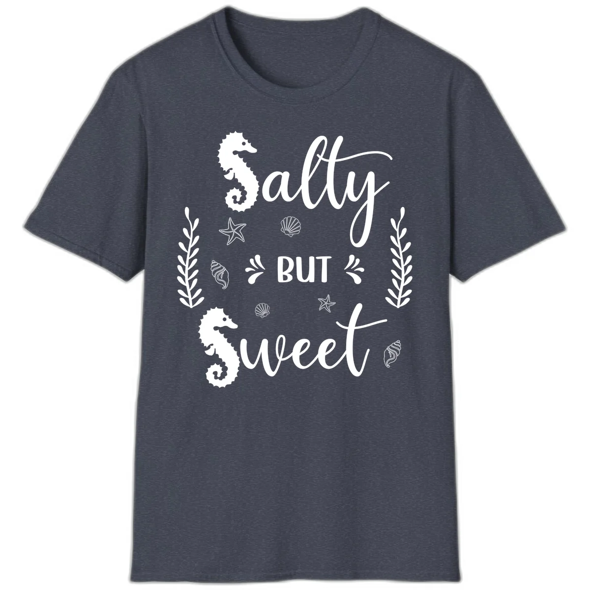 Salty But Sweet Nautical Design T-Shirt in Heather Navy