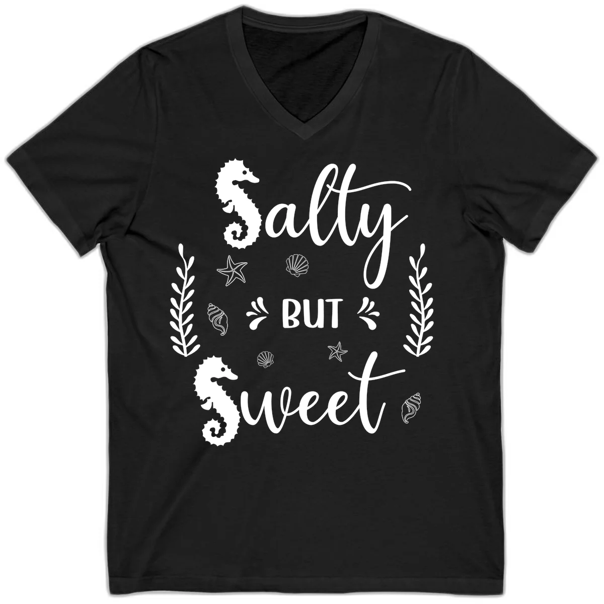 Salty But Sweet Nautical Design V-Neck in Black