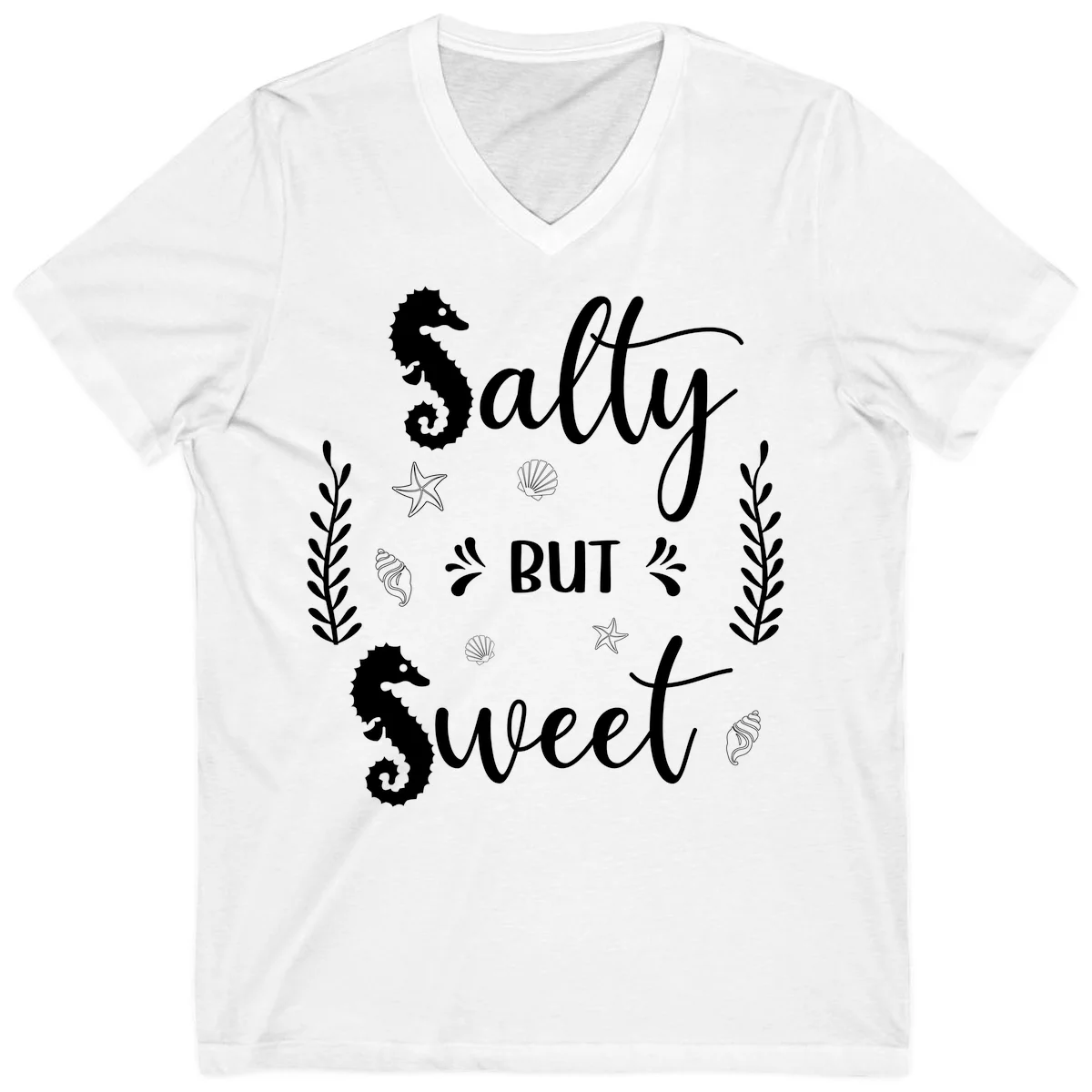 Salty But Sweet Nautical Design V-Neck in White