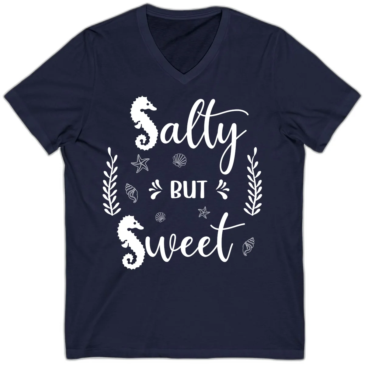 Salty But Sweet Nautical Design V-Neck in Navy