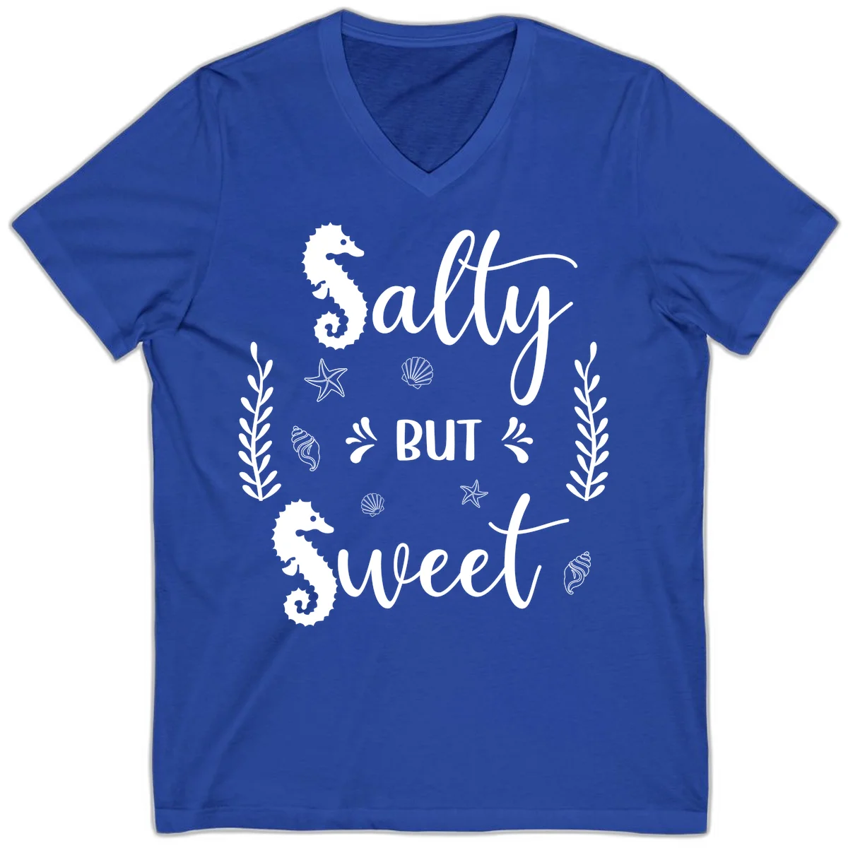 Salty But Sweet Nautical Design V-Neck in True Royal
