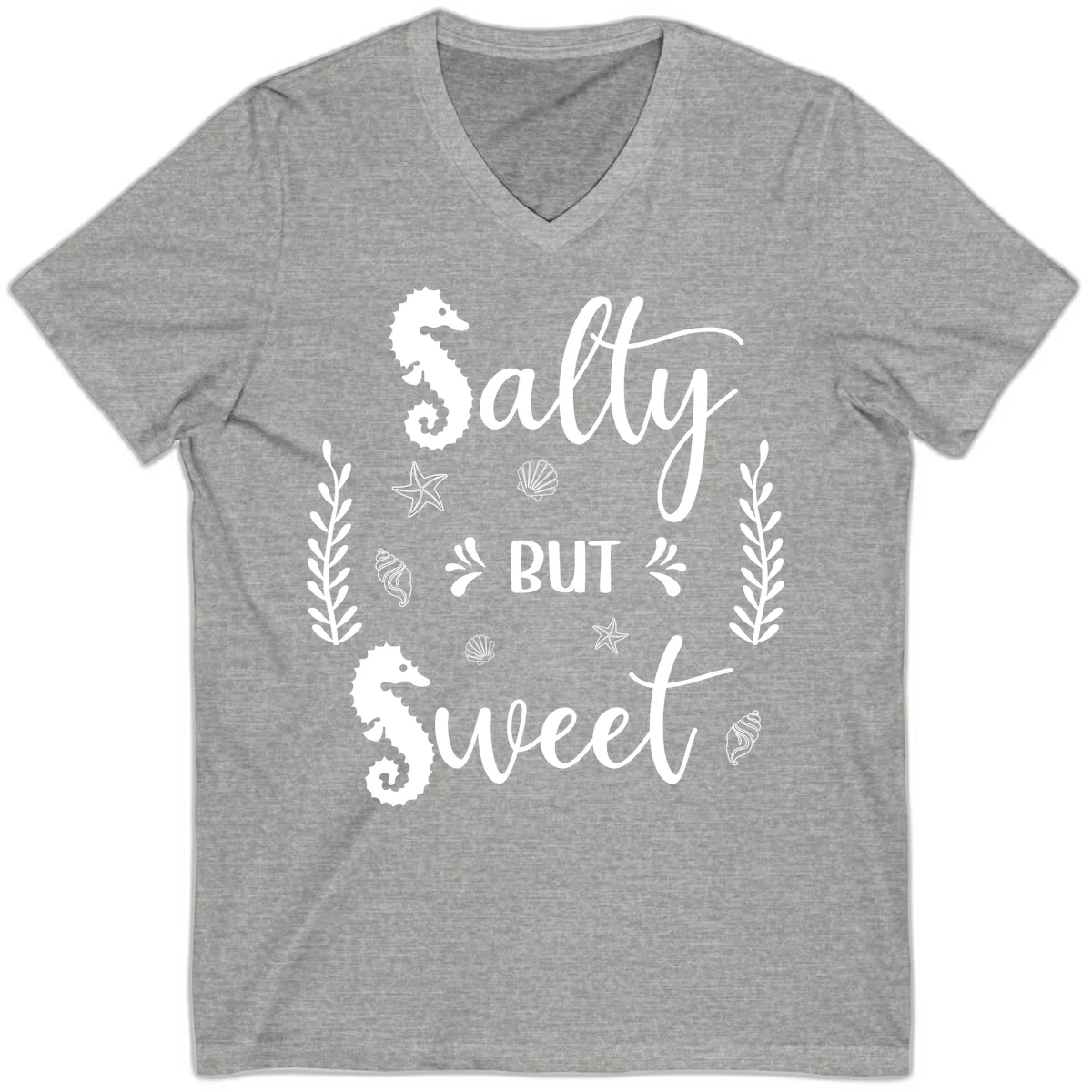 Salty But Sweet Nautical Design V-Neck in Athletic Heather