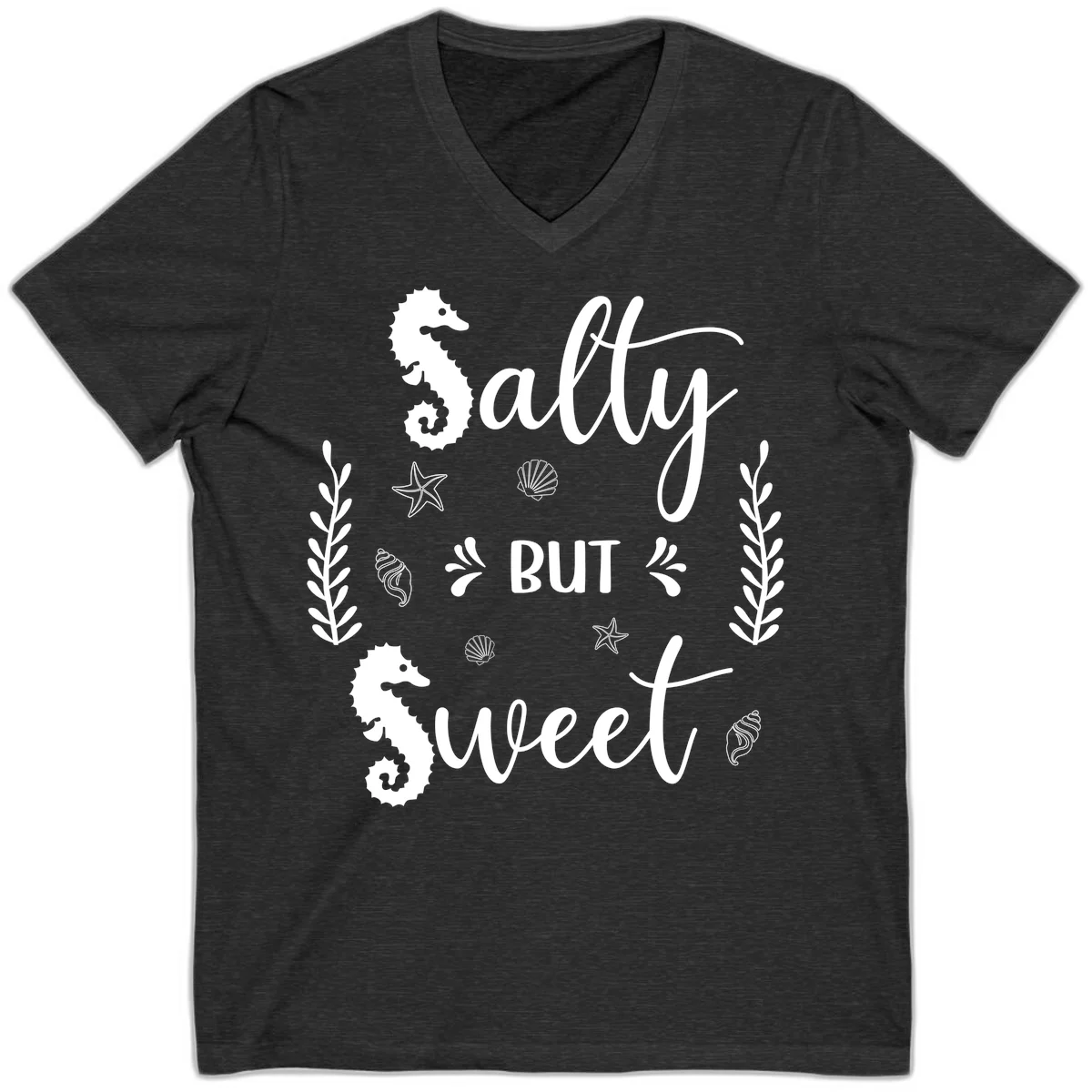 Salty But Sweet Nautical Design V-Neck in Dark Grey Heather