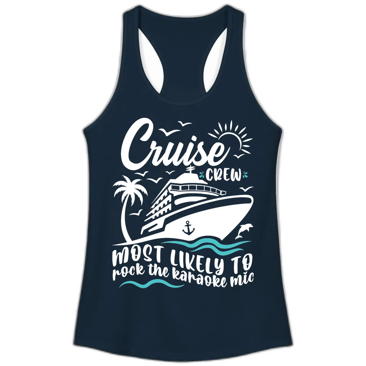 Cruise Crew Karaoke Night Ladies Tank in Solid Midnight Navy