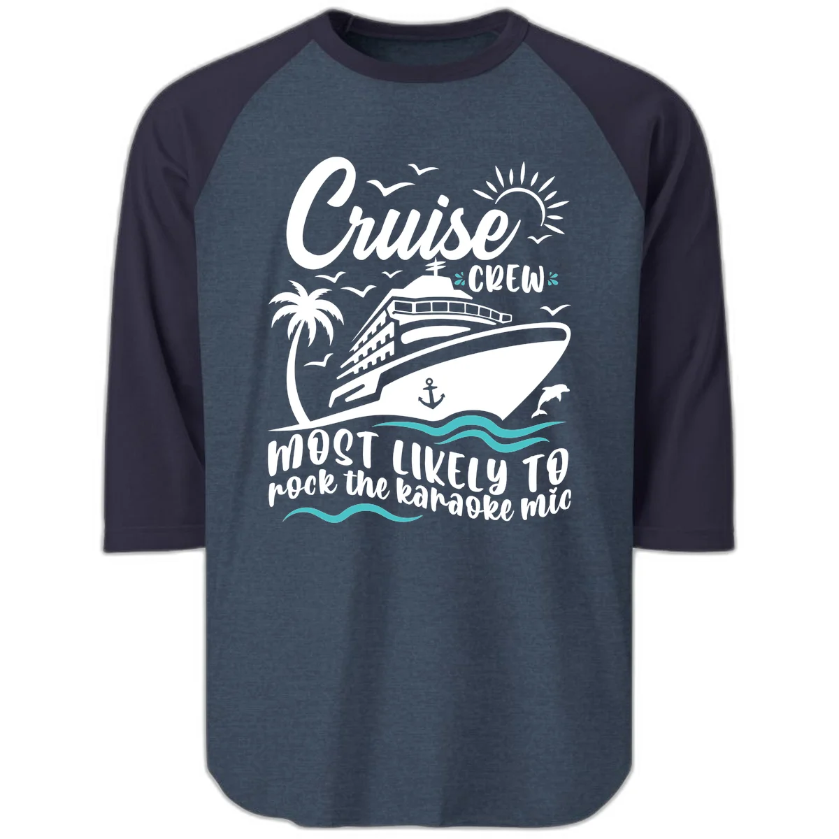 Cruise Crew Karaoke Night Raglan 3/4 in Heather Denim Navy