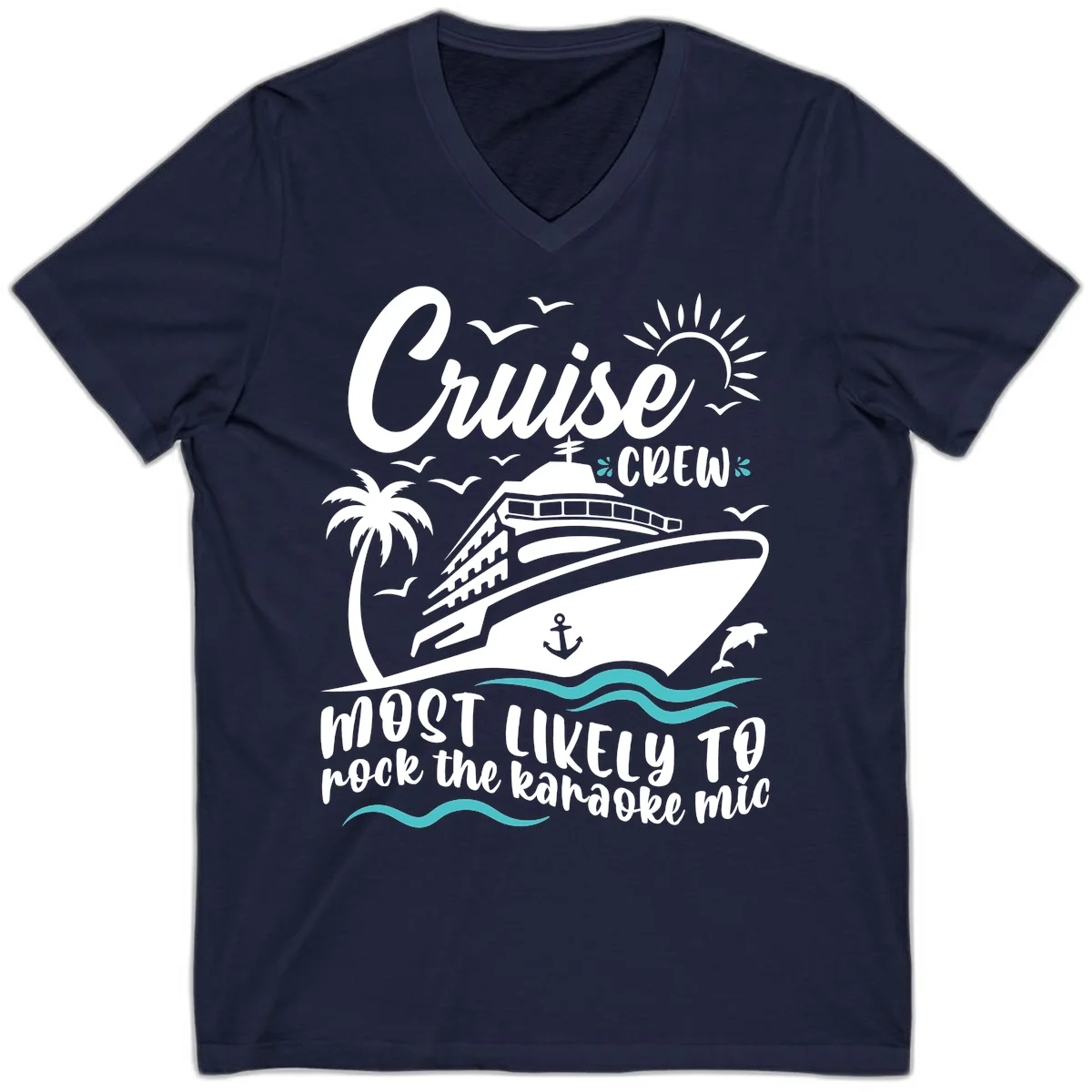 Cruise Crew Karaoke Night V-Neck in Navy