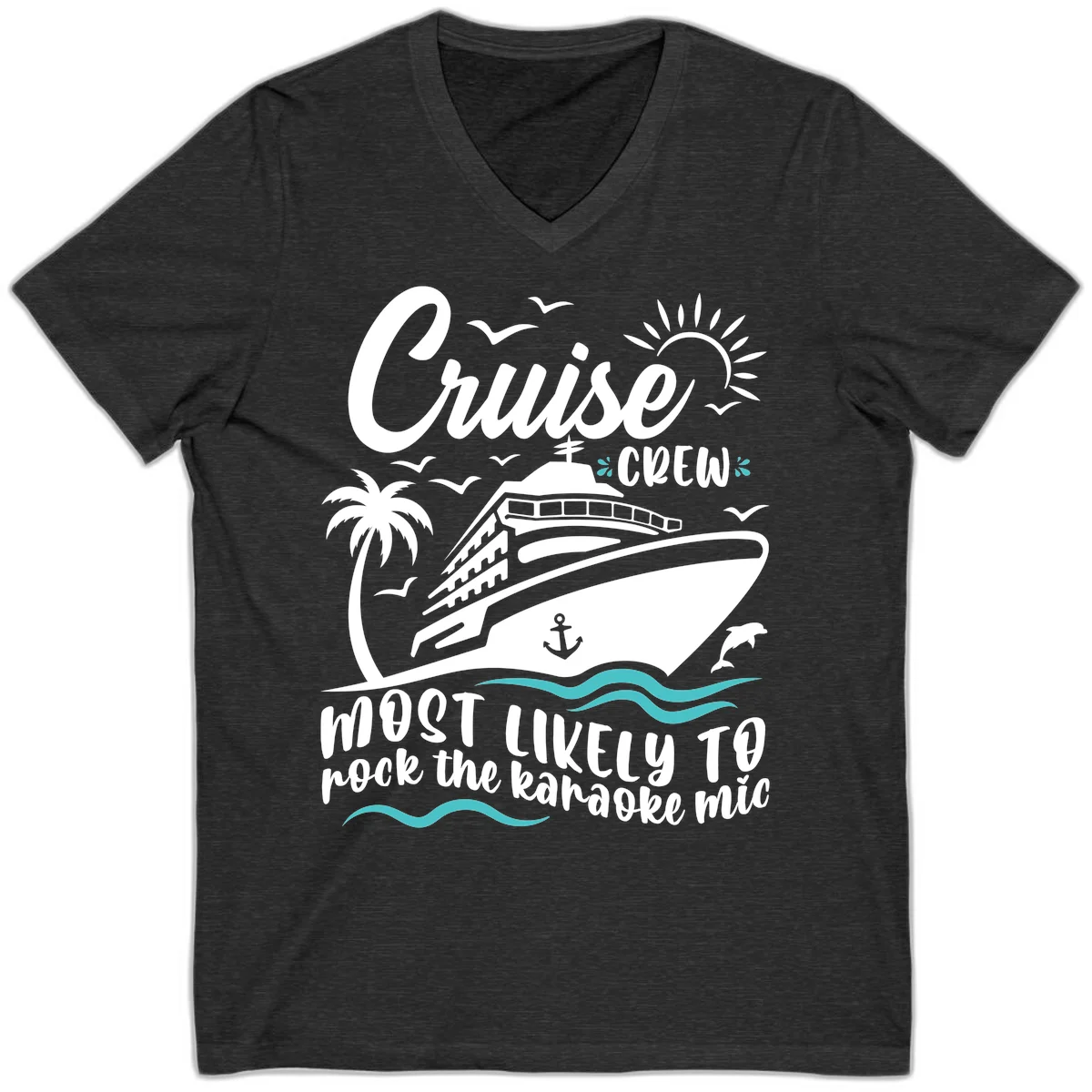 Cruise Crew Karaoke Night V-Neck in Dark Grey Heather
