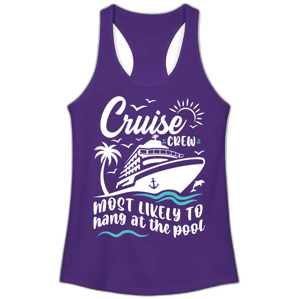 Cruise Crew Most Likely To Hang At The Pool Ladies Tank in Solid Purple Rush