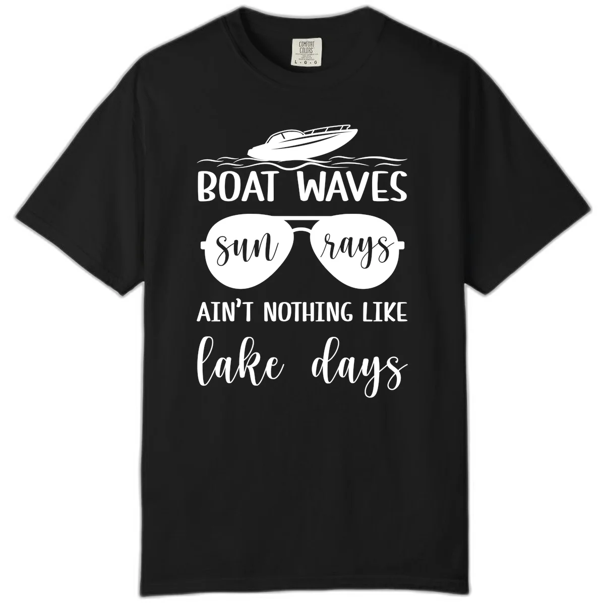 Boat Waves Sun Rays Lake Days Comfort Color in Black