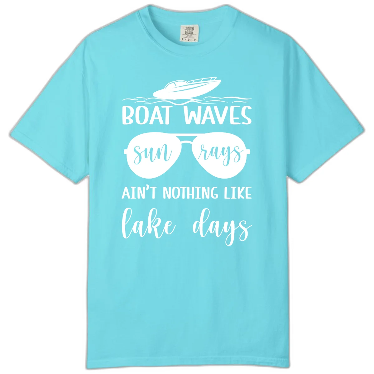 Boat Waves Sun Rays Lake Days Comfort Color in Lagoon Blue
