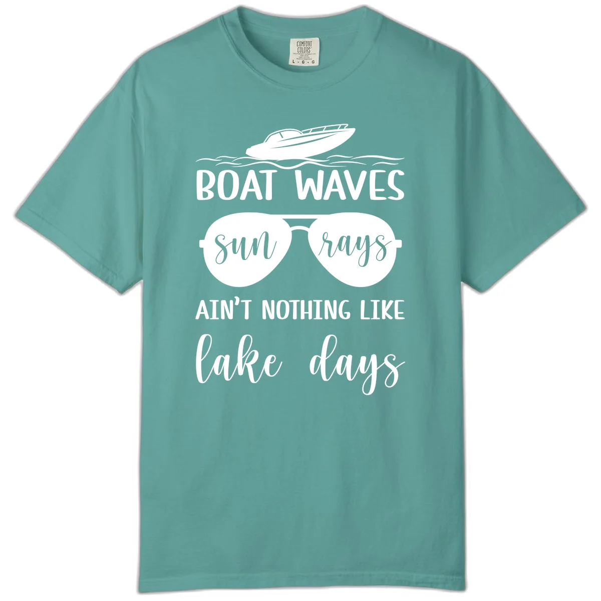 Boat Waves Sun Rays Lake Days Comfort Color in Seafoam