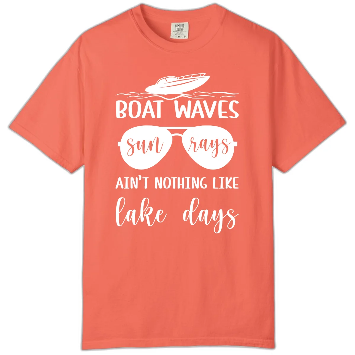Boat Waves Sun Rays Lake Days Comfort Color in Bright Salmon