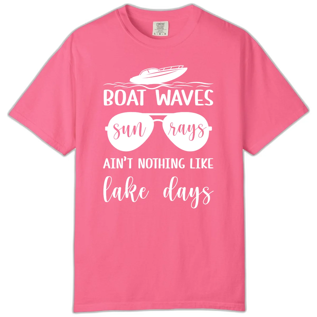 Boat Waves Sun Rays Lake Days Comfort Color in Crunchberry