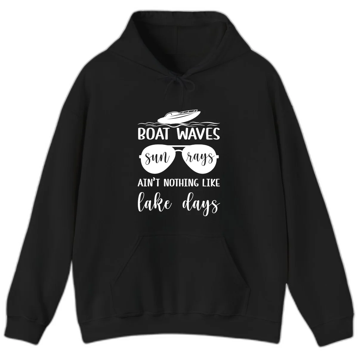 Boat Waves Sun Rays Lake Days Hoodie in Black