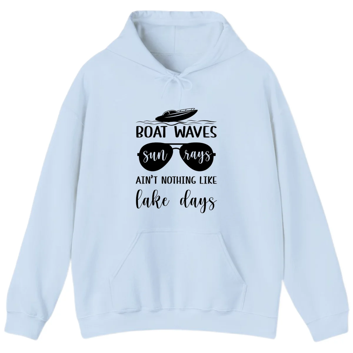 Boat Waves Sun Rays Lake Days Hoodie in Light Blue