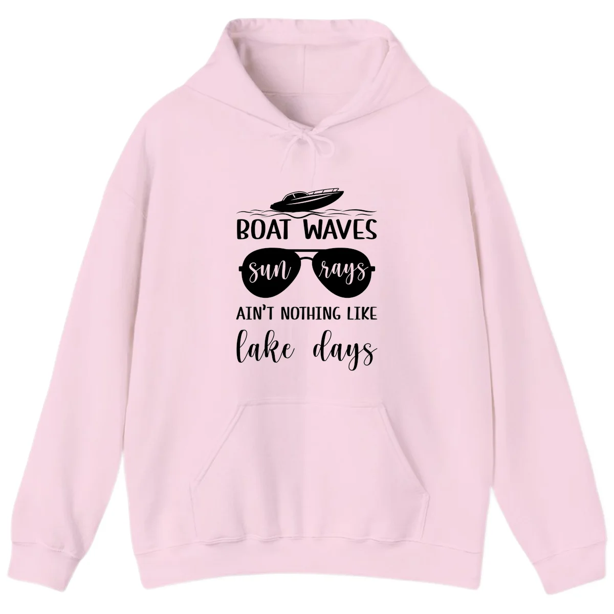 Boat Waves Sun Rays Lake Days Hoodie in Light Pink