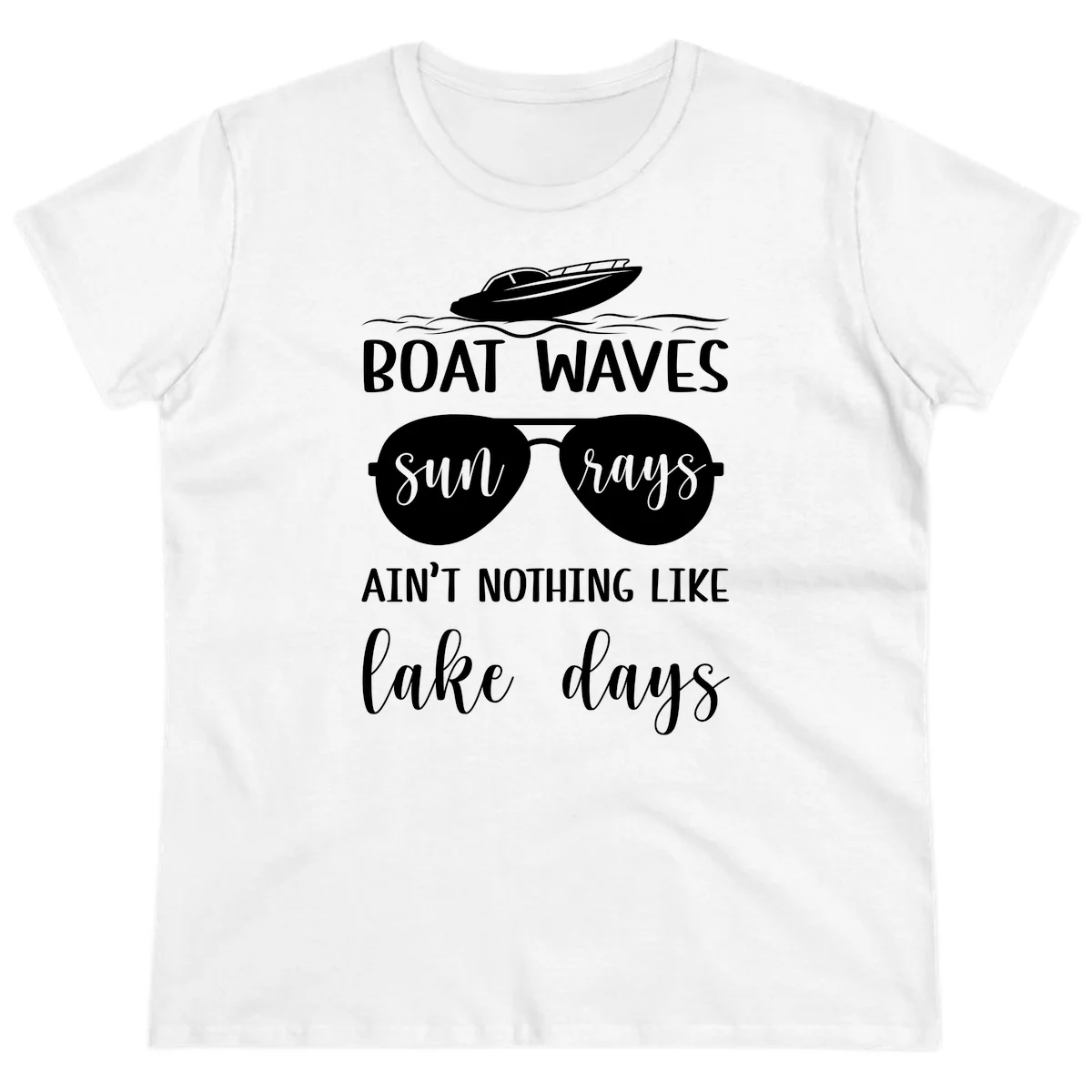 Boat Waves Sun Rays Lake Days Ladies Tee in White