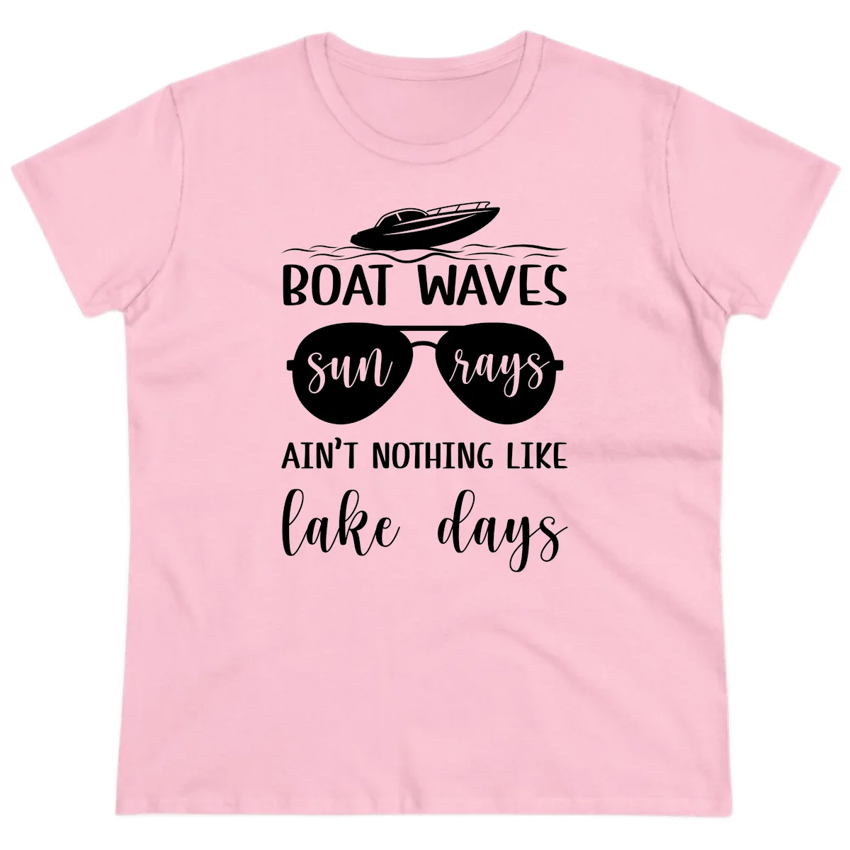 Boat Waves Sun Rays Lake Days Ladies Tee in Light Pink