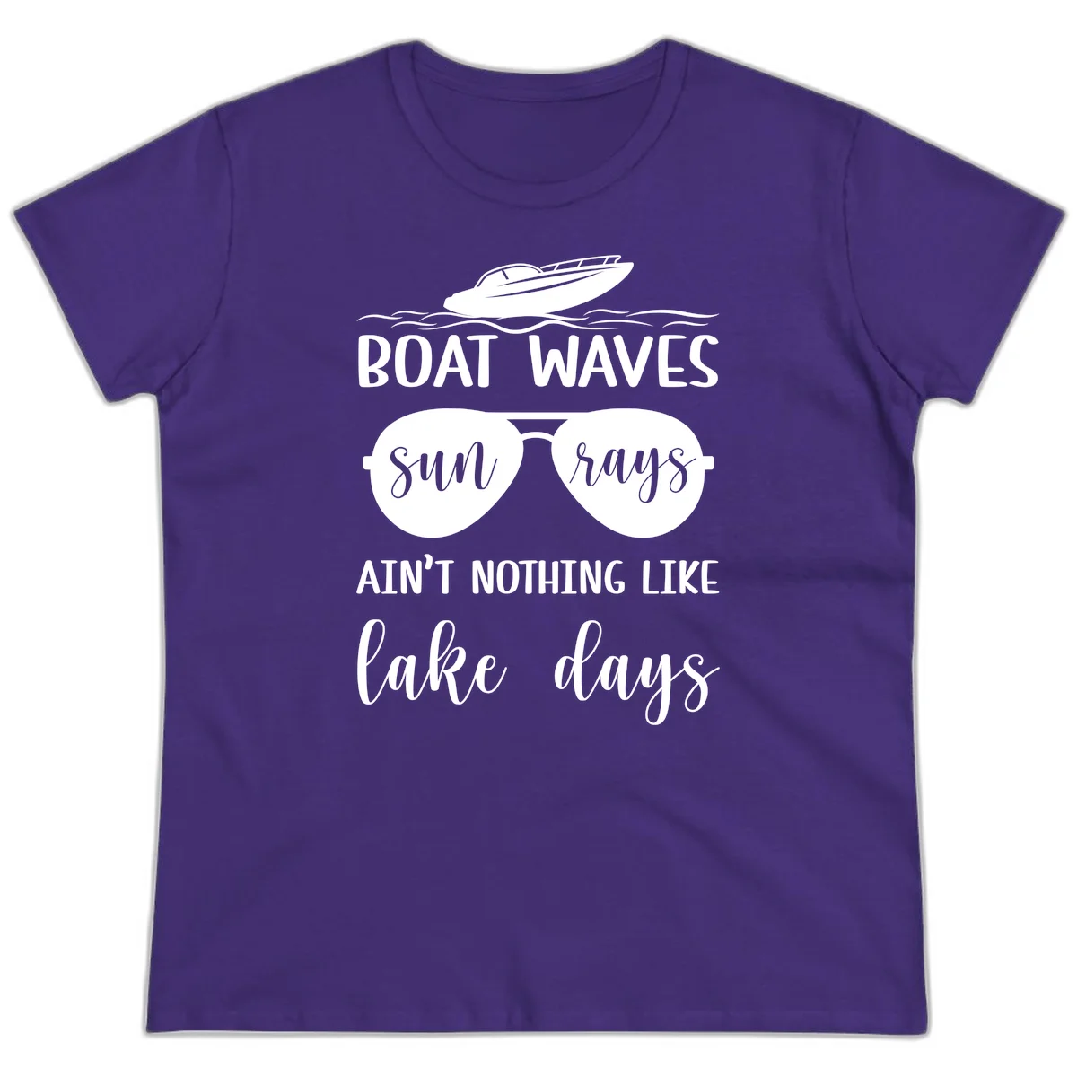 Boat Waves Sun Rays Lake Days Ladies Tee in Purple